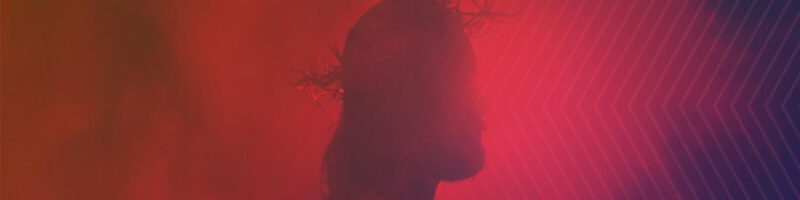 passion week and easter image of jesus on a pink and purple gradient background