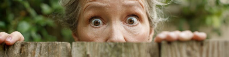 woman peeking over the fence